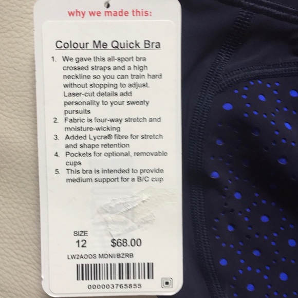NWT MDNI LULULEMON COLOUR ME QUICK BRA - - Size 12 - Picture 3 of 5